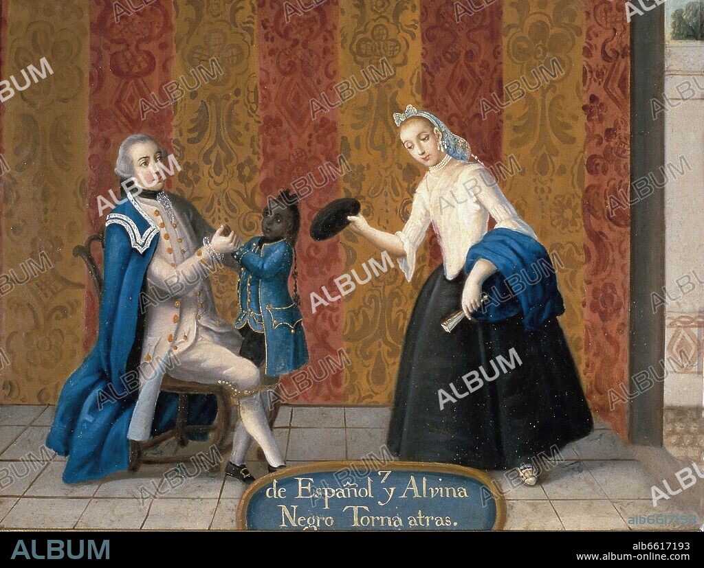 ANÓNIMO. DE ESPAÑOL Y ALVINA, NEGRO TORNA ATRAS - 1775-1800 - OLEO/COBRE - 36x48 cm.