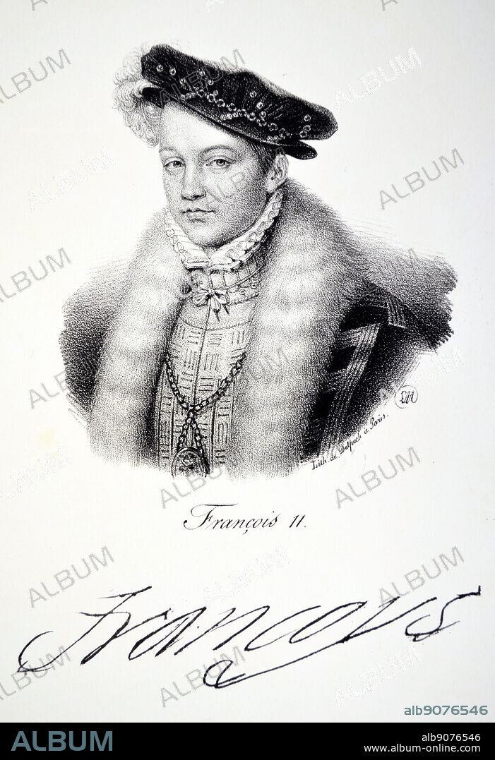 Francois II (1544-1560) King of France 1559-1560. Married Mary, Queen of Scots in 1558. Lithograph, Paris, c1840.