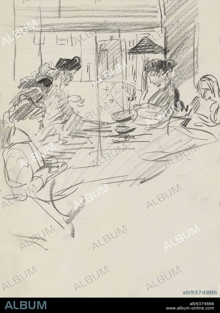 Sheet 14 verso from sketchbook LXIX with 25 sheets, Women at work, possibly seamstresses, Isaac Israels, 1875 - 1934.