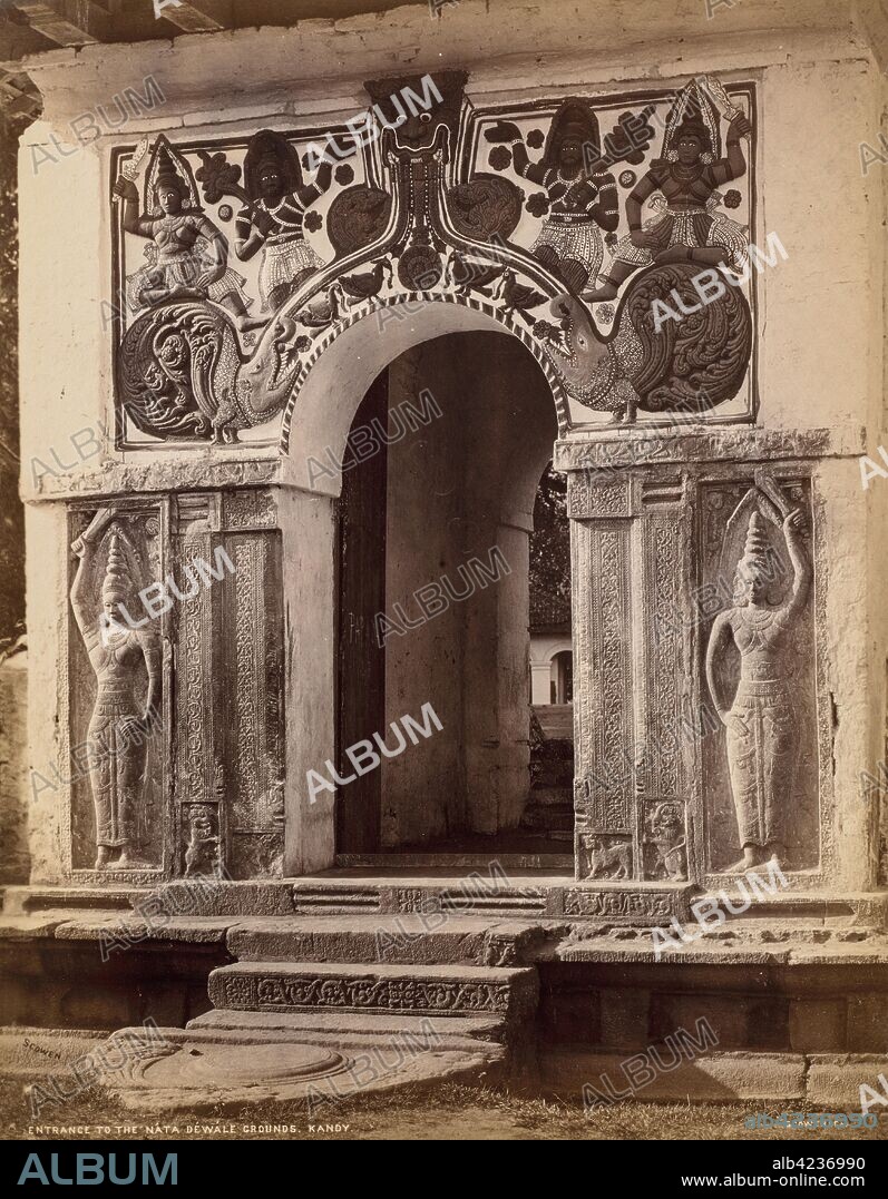 Entrance to the Nata Dewale Grounds, Kandy, c. 1880. Scowen & Co. (British, active Ceylon, 1876-1895). Albumen print from glass plate negative; image: 28 x 22.1 cm (11 x 8 11/16 in.); paper: 28 x 22.1 cm (11 x 8 11/16 in.); mounted: 35.4 x 27.5 cm (13 15/16 x 10 13/16 in.).