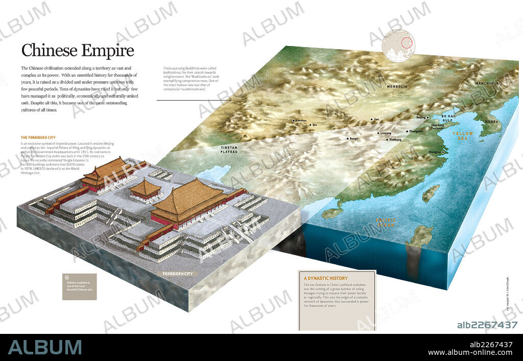 CHINA IMPERIAL. Infografía de la ubicación geográfica del Imperio chino y de la Ciudad Prohibida de Pekín.
