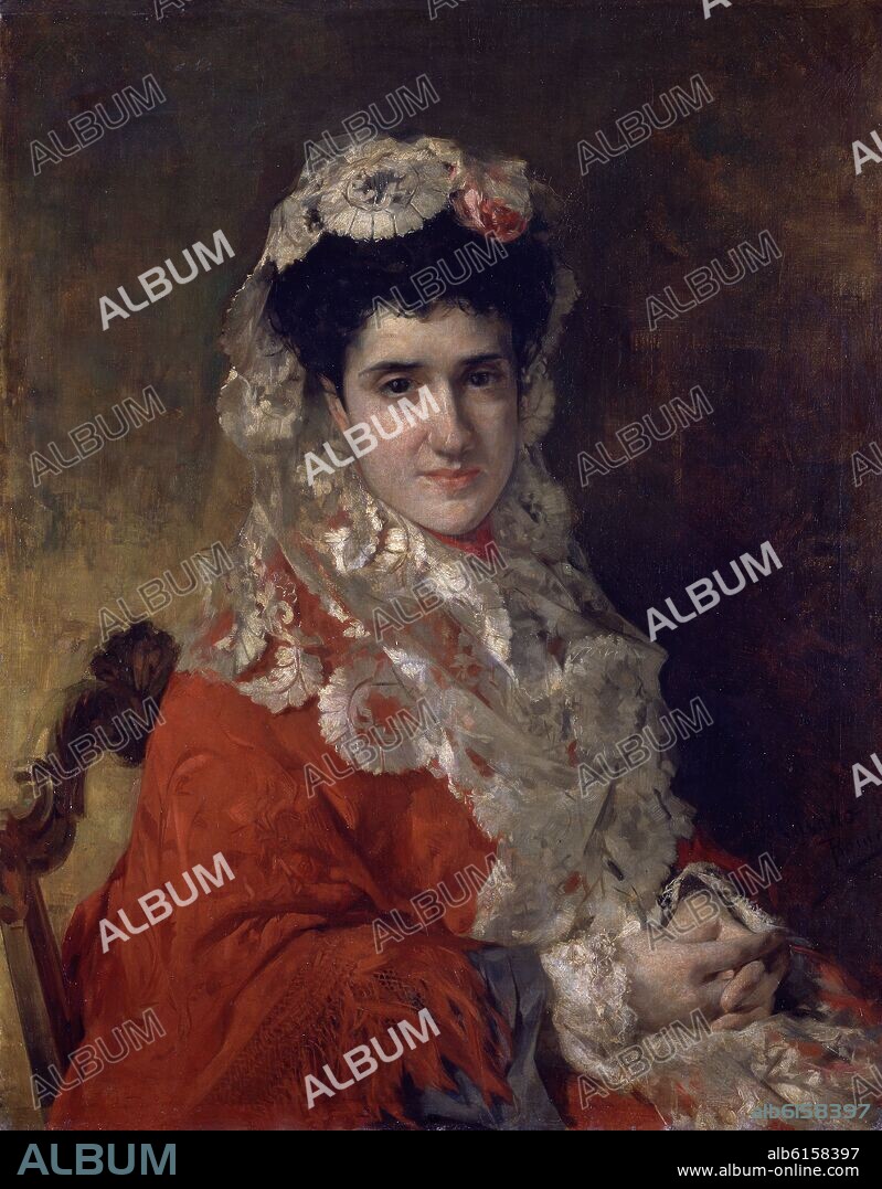 JOSÉ CASADO DEL ALISAL. MUJER CON MANTILLA BLANCA - SIGLO XIX - OLEO/LIENZO - 78x62 cm - NP 4266.