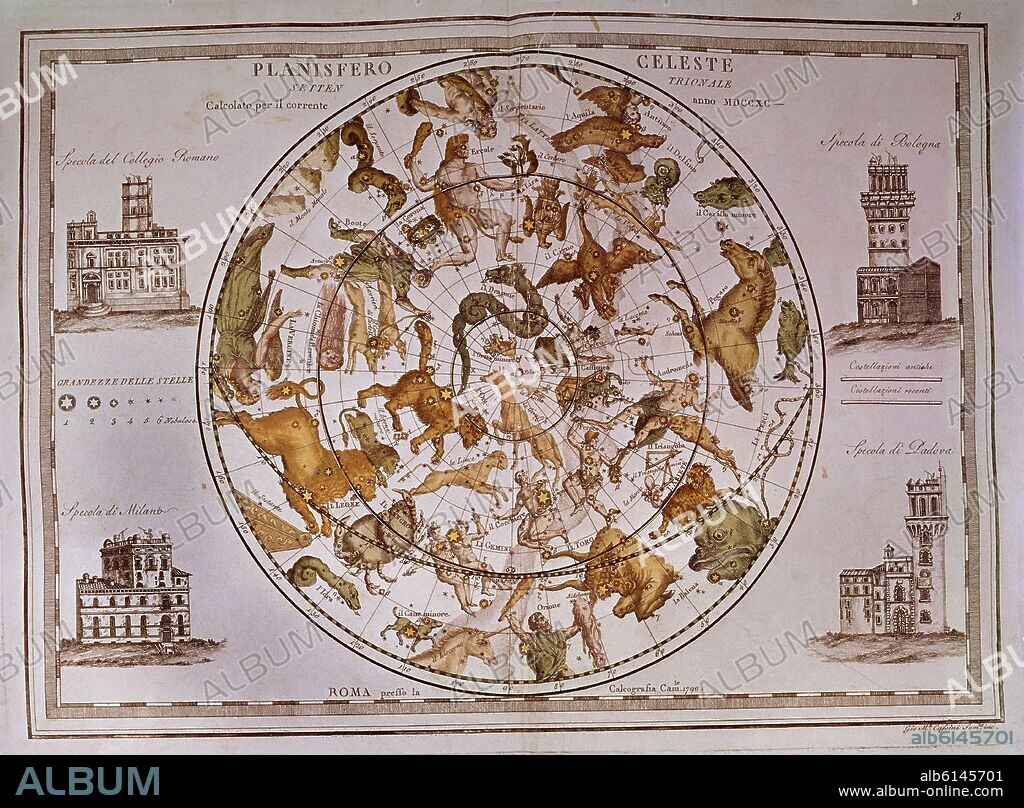 PLANISFERIO CELESTE SEPTENTRIONAL - ROMA - 1790.