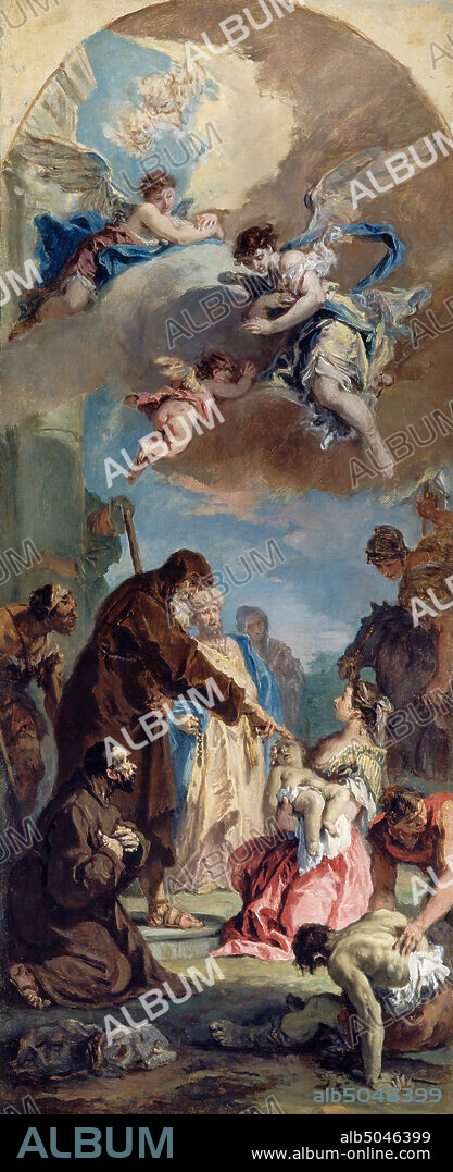 Sebastiano Ricci, (artist), Venetian, 1659 - 1734, A Miracle of Saint Francis of Paola, 1733, oil on canvas, overall: 84.9 x 35.2 cm (33 7/16 x 13 7/8 in.).