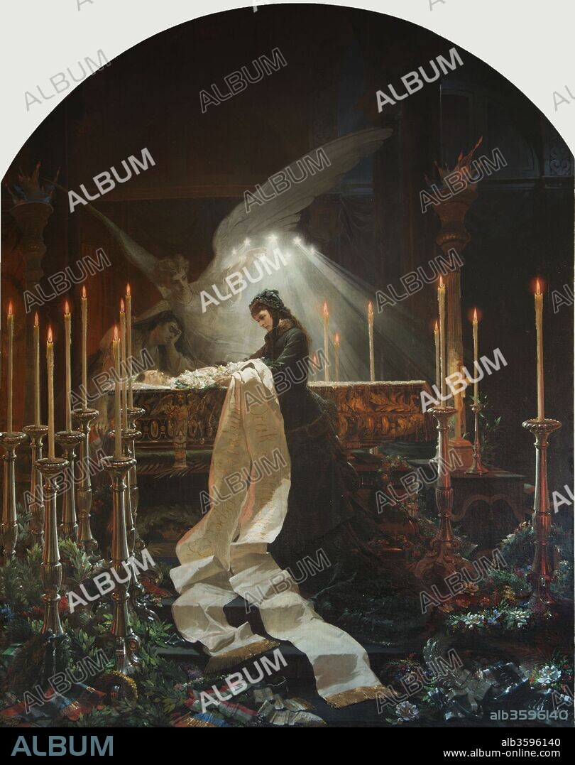 MIHALY VON ZICHY. Empress Elisabeth of Austria at the bier of Ferenc Deák.