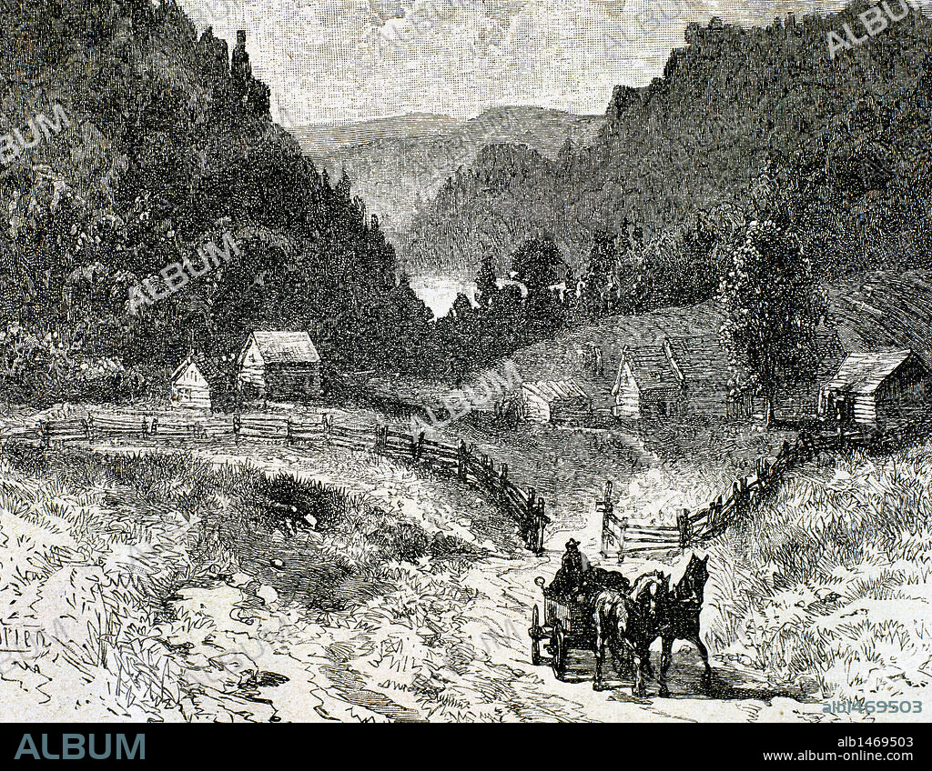 HISTORIA DE CANADA. SIGLO XVIII. Paisaje canadiense, siendo colonia británica. Grabado del s. XIX.