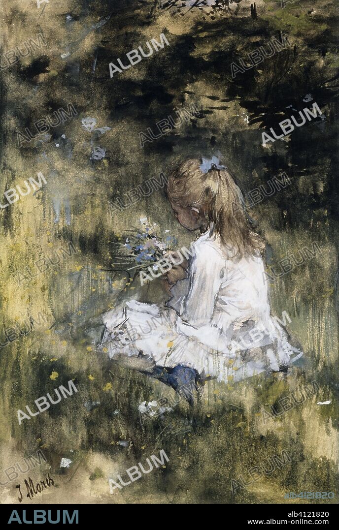 JACOB MARIS (am Objekt erwähnt). A Girl with Flowers on the Grass. Dochter van Jacob Maris met bloemen in het gras. Draughtsman: Jacob Maris (mentioned on object). Dating: 1878. Measurements: h 391 mm × w 261 mm.