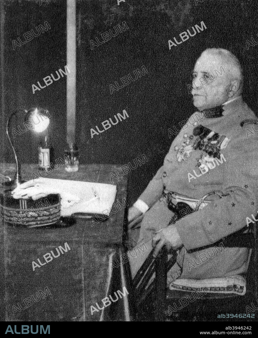 Louis Franchet D' Esperey, French First World War general, 1932. Franchet d'Esperey (1856-1942) commanded the French 5th Army at the Battle of the Marne in September 1914, after which he was promoted to command the Eastern Army Group. Blamed for the French defeat at Third Battle of the Aisne in May 1918, Franchet d'Esperey was re-assigned to command the Allied campaign in Salonika, a task which he undertook with conspicuous success. A photograph from Album de Photographies, Dans L'Intimite de Personnages Illustres, 1850-1950, Editions MD, 22 Rue de L'Arcade, Paris 8, 1850-1950.