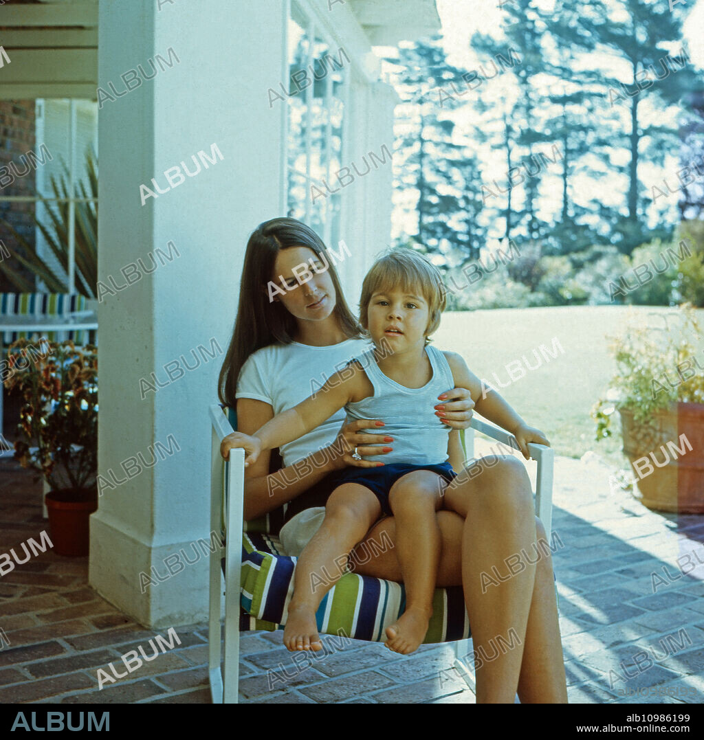 Barbara Barnard, nee Zoellner, with son Frederick at the terrace of villa "Waiohai" in Cape Town, South Africa 1974.