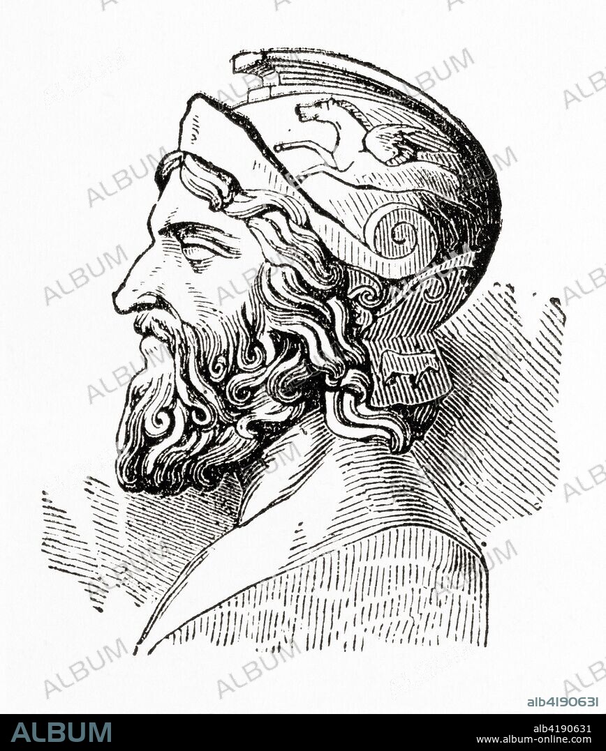 Miltiades,c. 550 - 489 BC, aka Miltiades the Younger.  Athenian citizen and general, often credited with devising the tactics that defeated the Persians at the Battle of Marathon.  From Ward and Lock's Illustrated History of the World, published c.1882.