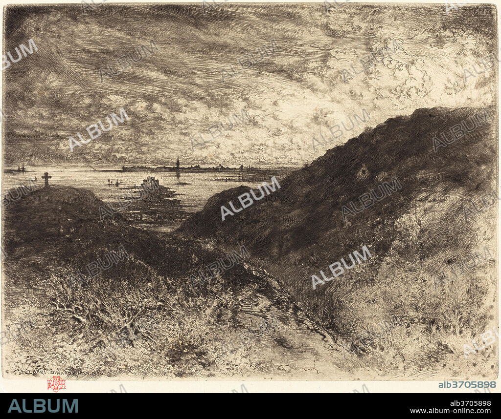 FéLIX-HILAIRE BUHOT. La Falaise: Baie de Saint-Malo (The Cliff: Saint-Malo Bay). Dated: 1886/1890. Dimensions: plate: 22.4 x 29.6 cm (8 13/16 x 11 5/8 in.)  sheet: 28.4 x 42.8 cm (11 3/16 x 16 7/8 in.). Medium: heliogravure, etching, drypoint, roulette, and spit bite on laid paper.