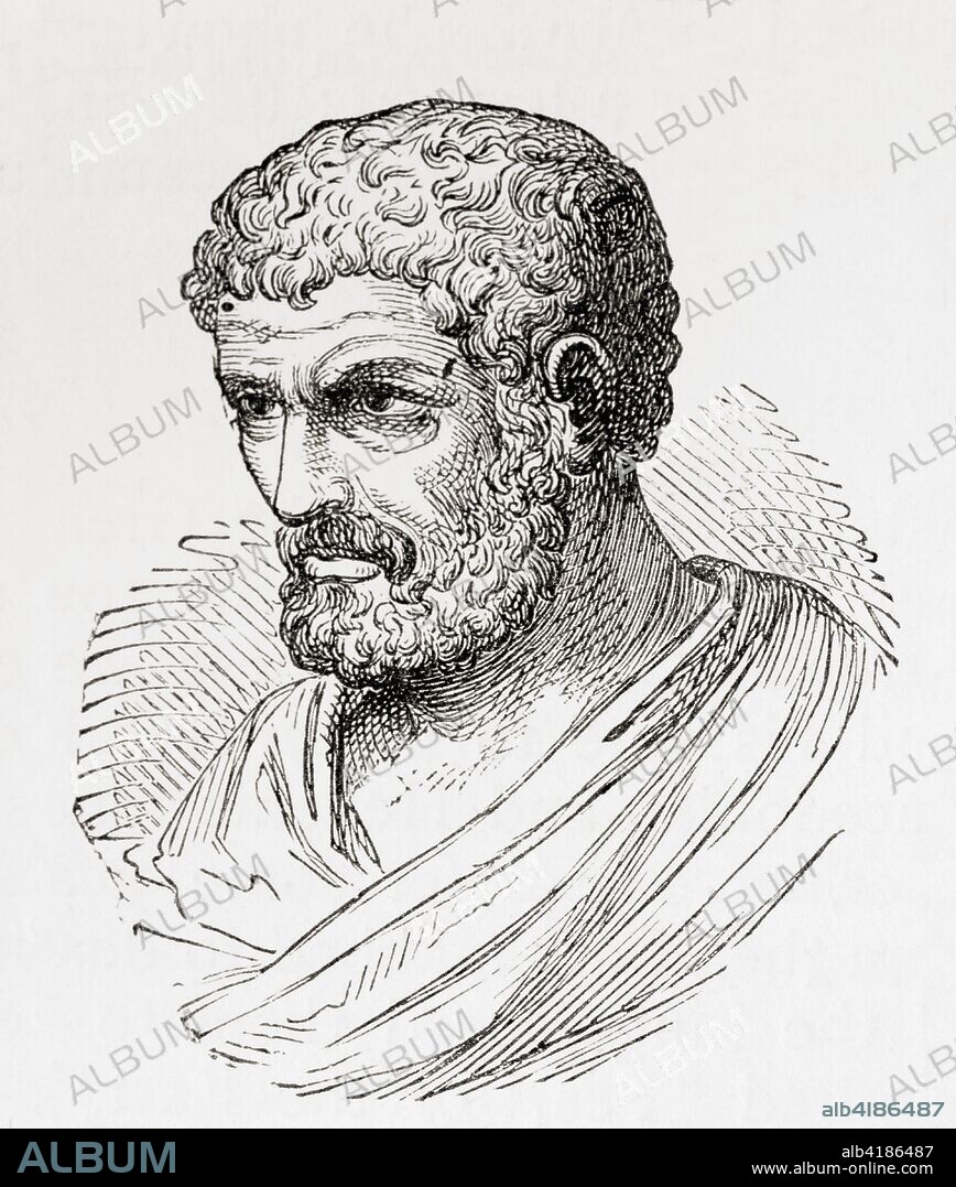 Euclid aka Euclid of Alexandria, c. 325 BC - c. 270 BC. Greek mathematician, often referred to as the founder of geometry and the father of geometry.  From Ward and Lock's Illustrated History of the World, published c.1882.