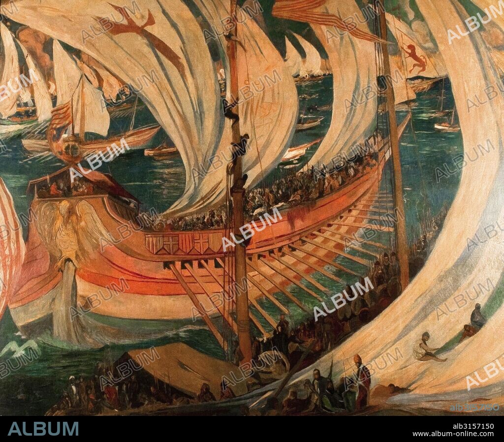 JOAQUIM MIR I TRINXET. Conquista de Mallorca. Óleo.