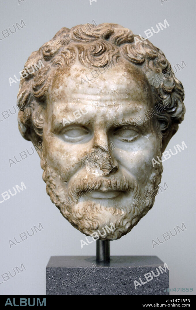 DEMOSTENES (384 aC-322 aC). Político y orador ateniense. S. IV aC. CABEZA DE DEMOSTENES realizada en época imperial romana. S. II. Mármol. Es una copia del original griego de Polyeuktos (S. III aC). Museo Metropolitano de Arte. Nueva York. Estados Unidos.