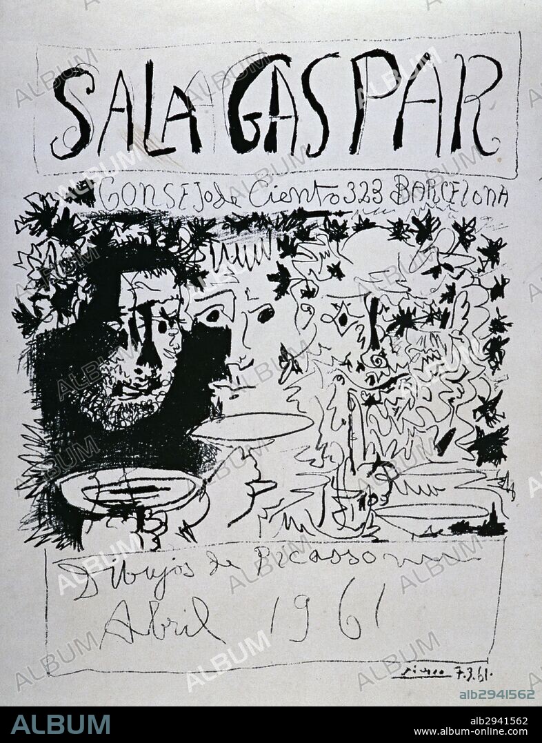 Pablo Picasso / Exhibition poster 'Sala Gaspar, Barcelona', 1961. 90.5 x 65.0 cm. Lithograph on cardboard. Plate signed: Picasso, dated 7.3.61.