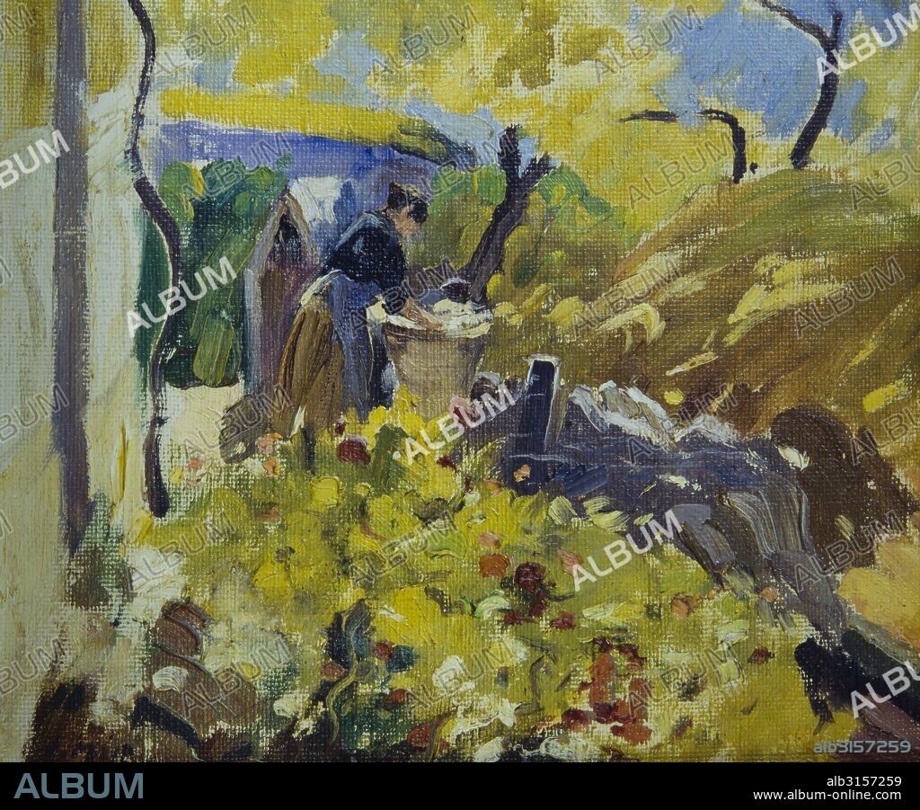 JOAQUIM MIR I TRINXET. Lavadoras, óleo sobre lienzo, 25x29cm.