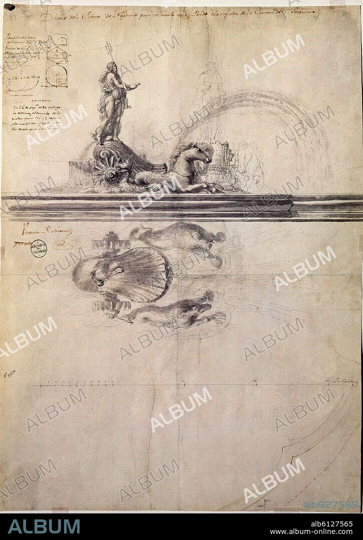VENTURA RODRIGUEZ (1717-1785). DISEÑO PARA LA FUENTE DE NEPTUNO- S XVIII.