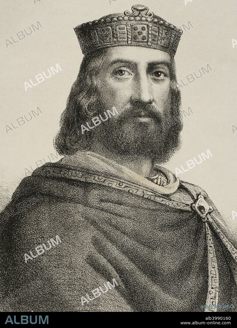 Ramón Berenguer IV de Barcelona, el Santo (1113/1114-1162). Conde de Barcelona, Gerona, Osona y Cerdeña y "princeps" de Aragón. Dibujo por Llanta, detalle. Litografía. Crónica General de España, Historia Ilustrada y Descriptiva de sus Provincias. Cataluña, 1866. Biblioteca Histórico Militar de Barcelona. Cataluña, España.