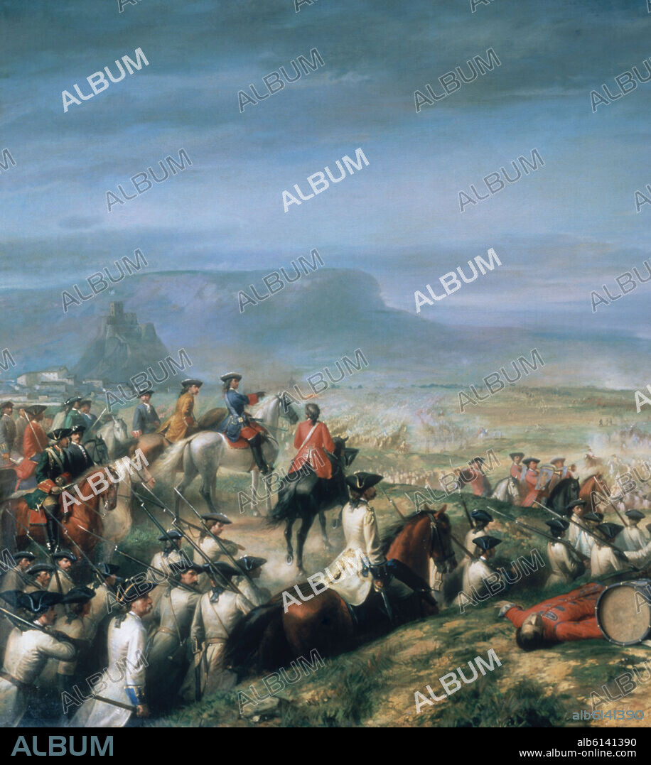 RICARDO BALACA Y CANSECO (1844-1880). DET IZQ - BATALLA DE ALMANSA EN 1707 - LIENZO 143x230-PINTADO EN 1862 - TRIUNFO DE FELIPE V.
