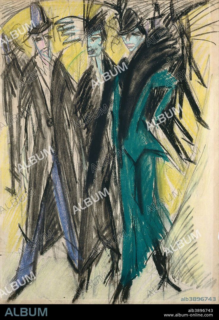 ERNST LUDWIG KIRCHNER. Berlin Street Scene. Date/Period: 1914. Width: 503 mm. Height: 677 mm (Complete).