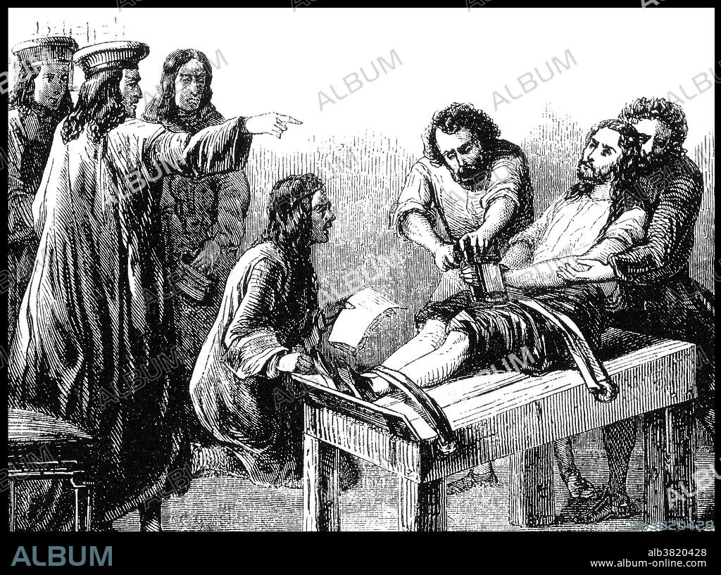 The thumbscrew is a torture instrument which was first used in medieval Europe. It is a simple vice, sometimes with protruding studs on the interior surfaces. The victim's thumbs or fingers were placed in the vice and slowly crushed. The thumbscrew was also applied to crush prisoners' big toes. The crushing bars were sometimes lined with sharp metal points to puncture the thumbs and inflict greater pain in the nail beds. Larger, heavier devices based on the same design principle were applied to crush feet and ears.