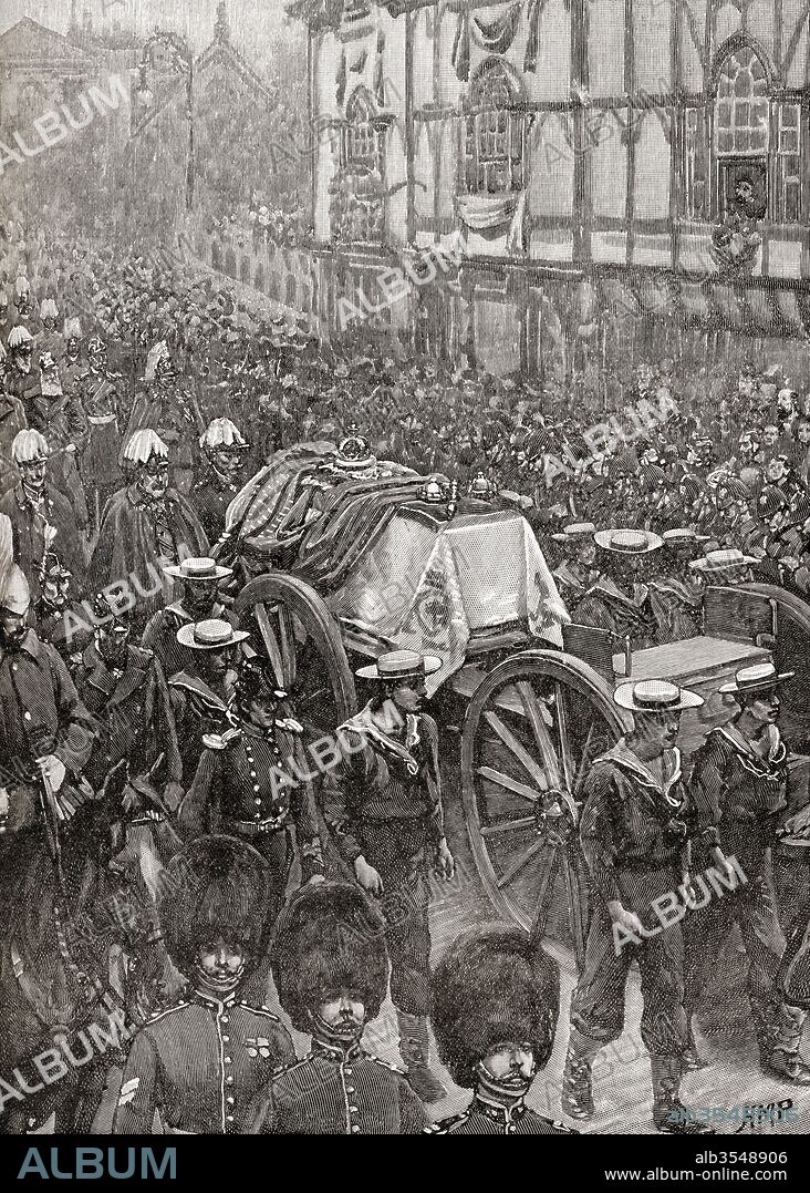 The funeral procession of Queen Victoria, Windsor, Berkshire, England, 1901. Victoria, 1819 – 1901. Queen of the United Kingdom of Great Britain and Ireland. From The Century Edition of Cassell's History of England, published c. 1900.