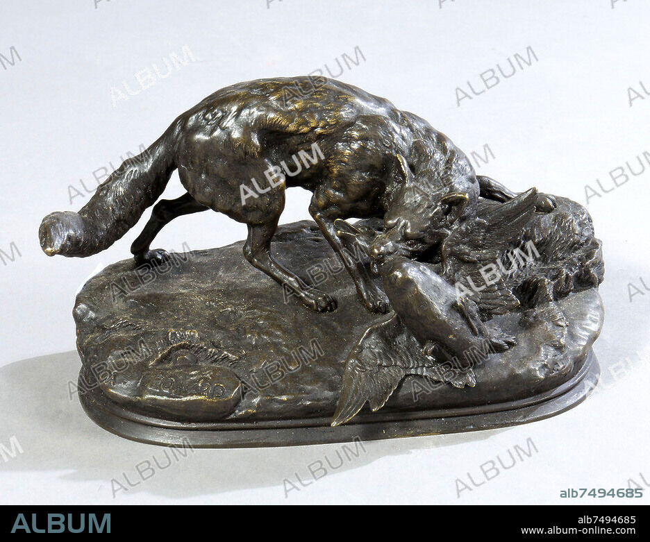 AGATHON LEONARD (1841-1923)
Le renard et le canard
Bronze animalier 
Collection  particulière.