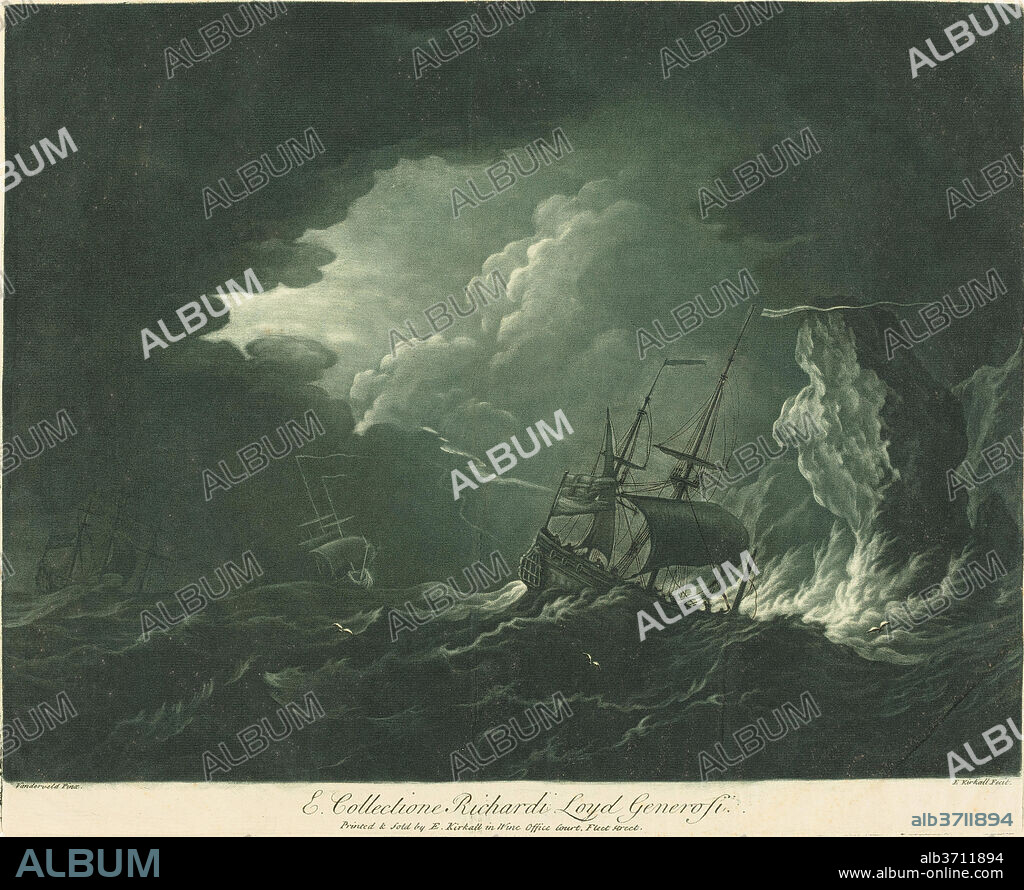 ELISHA KIRKALL AFTER WILLEM VAN DE VELDE THE ELDER. Shipping Scene from the Collection of Richard Lloyd. Dated: 1720s. Dimensions: plate: 32.7 x 40.2 cm (12 7/8 x 15 13/16 in.)  sheet: 38.9 x 46.1 cm (15 5/16 x 18 1/8 in.). Medium: mezzotint and etching printed in green and black on laid paper.
