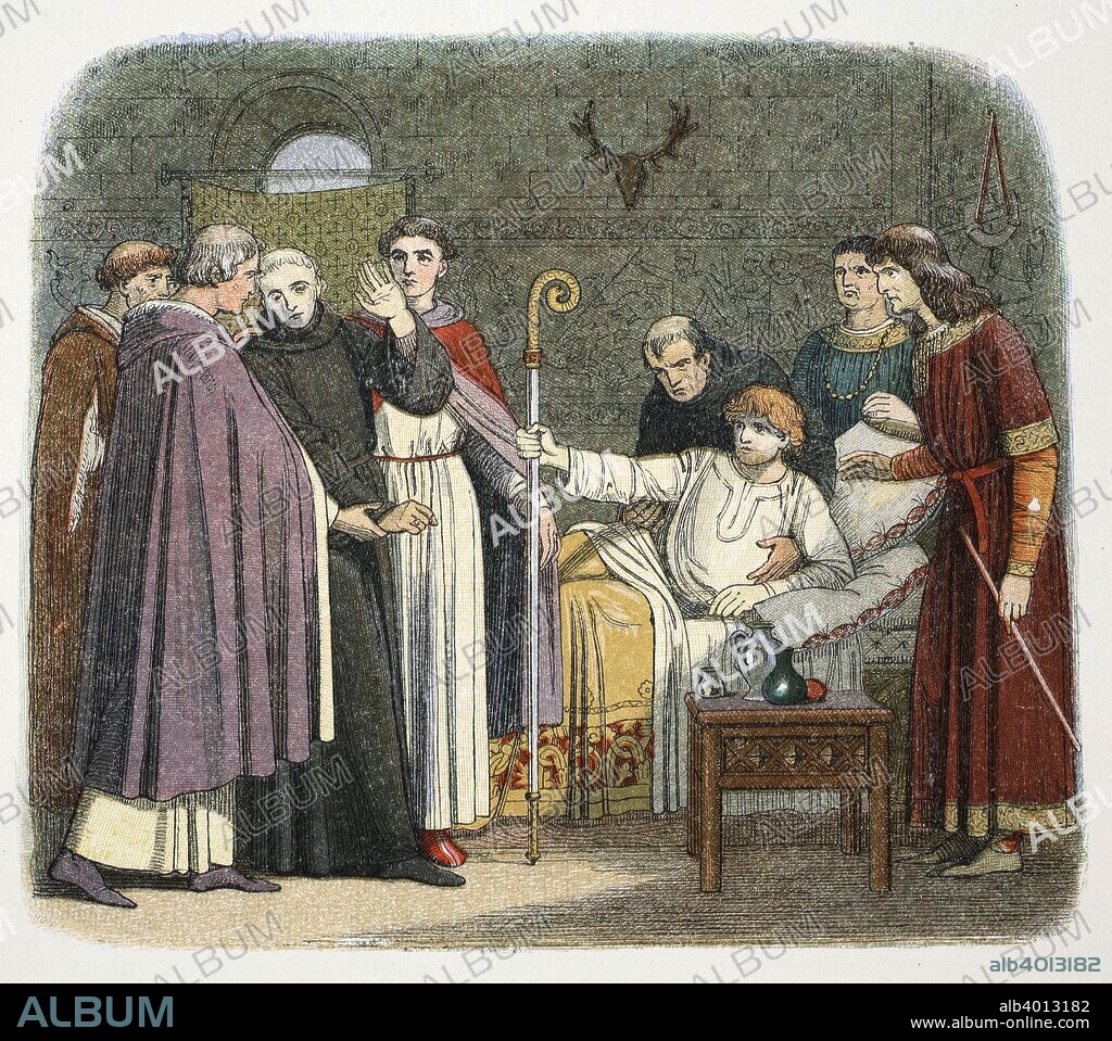 Anselm made Archbishop of Canterbury by William II, 1093 (1864). St Anselm (1033-1109) was an Italian-born Benedictine monk and an influential philosopher and theologian. He was reluctant to accept the investiture from King William II (Rufus) (1056-1100) of England, believing that it was the prerogative of the Pope, Urban II, whom William refused to recognise. The King eventually relented and allowed Anselm to be invested by the Pope's legate. Anselm proposed reforms to the Church, which were deeply unpopular, and William banished him and confiscated the property of the diocese of Canterbury when he travelled to Rome to seek papal support for his proposals. Anselm was recalled by William's successor, Henry I.