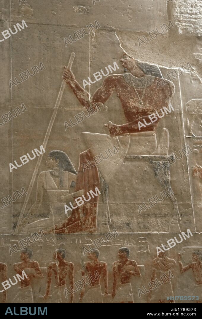 Egypt. Saqqara. Mastaba of Ti. Ca. 2400 B.C. 5th Dynasty. Old Kingdom. Relief depicting the deceased and his wife.