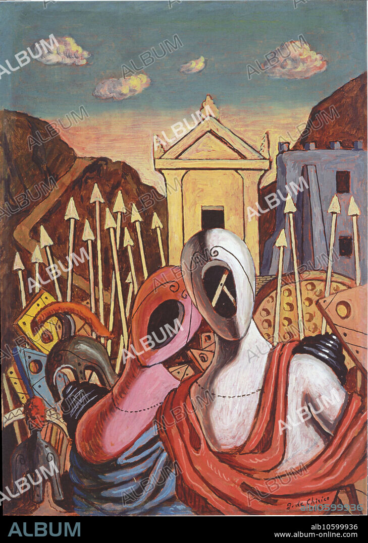 GIORGIO DE CHIRICO. Hektor und Andromache in belagerten Troja (Ettore e Andromaca in Troia assediata).