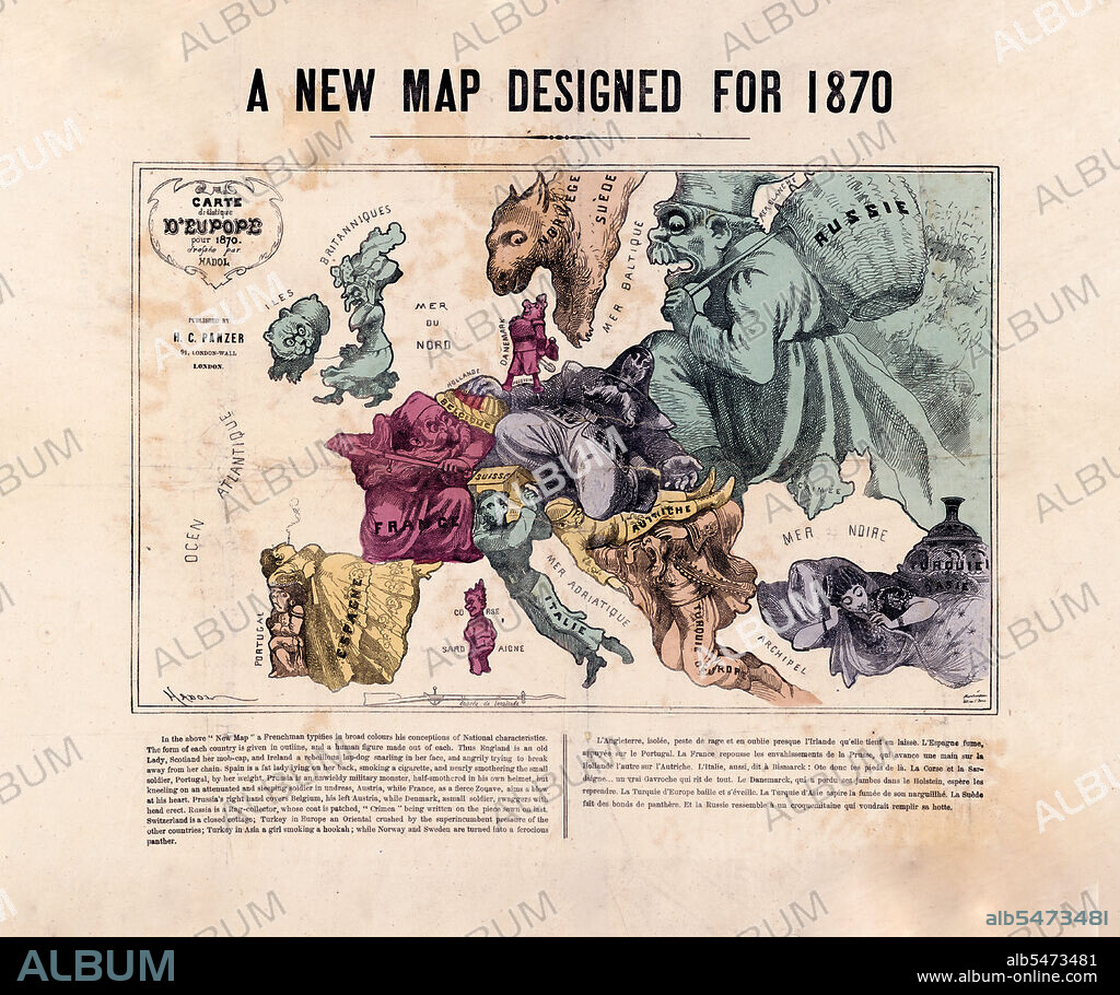A new map designed for 1870 Europe .