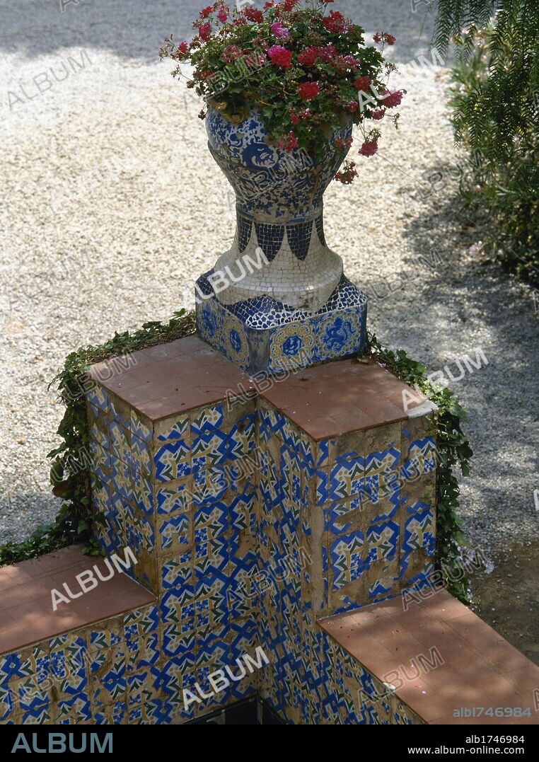 Spain. Barcelona. Bellesguard or Casa Figueres (1900-1909). Modernist house designed by catalan architect Antonio Gaudi (1852-1885). Decorative detail of the garden. Located at the Sarria-Sant Gervasi distric of Barcelona.