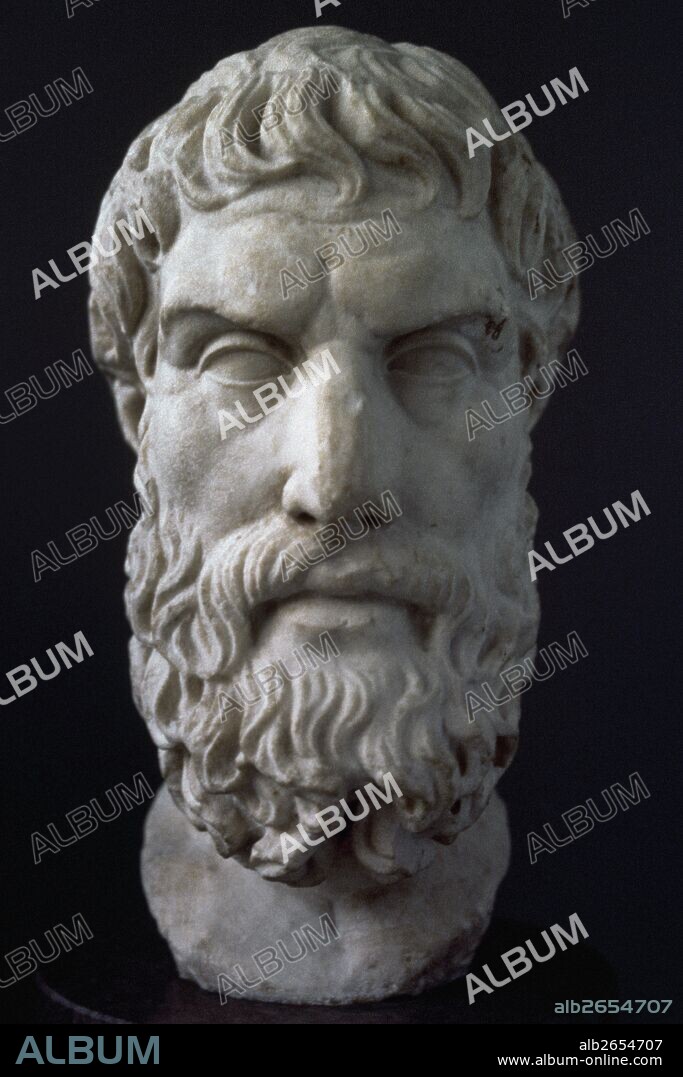 Epicurus (341-270 BC). Ancient Greek philosopher. Bust. Roman copy. 3rd-2nd century. British Museum. London. England.