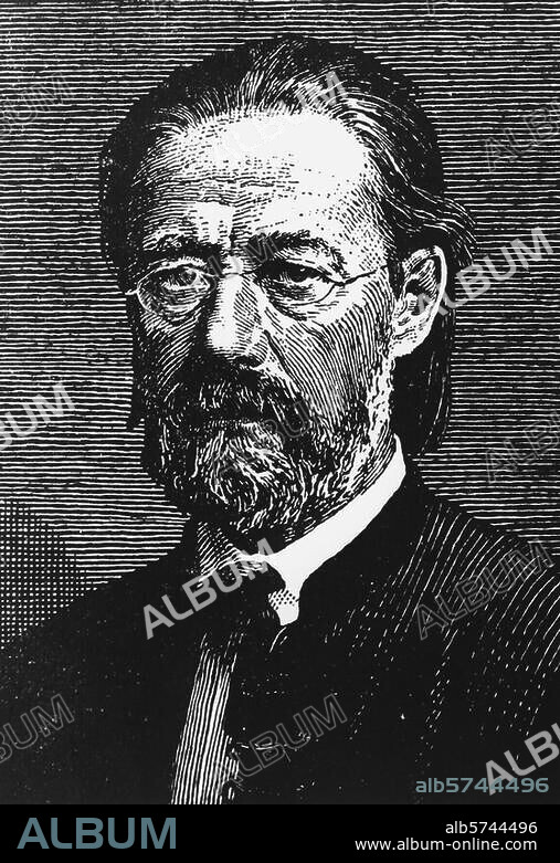 Smetana, Friedrich (Bedrich). tschech. Komponist Litomysl 2.3.1824 - Prag 12.5.1884. Porträt. Holzschnitt nach zeitgen. Bildnis.
