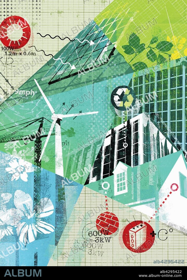 Collage of environmental conservation and alternative energy.
