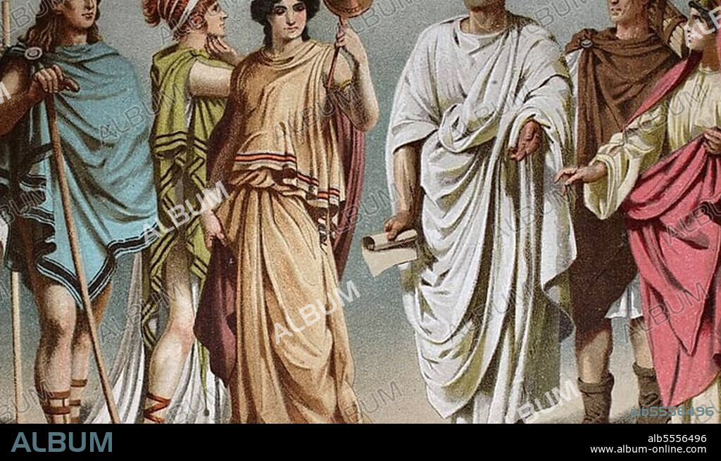 Kostüme aus der Antike, Griechenland, Rom, digital restaurierte Reproduktion einer Originalvorlage dem 19. Jahrhundert, hier Ägypten.