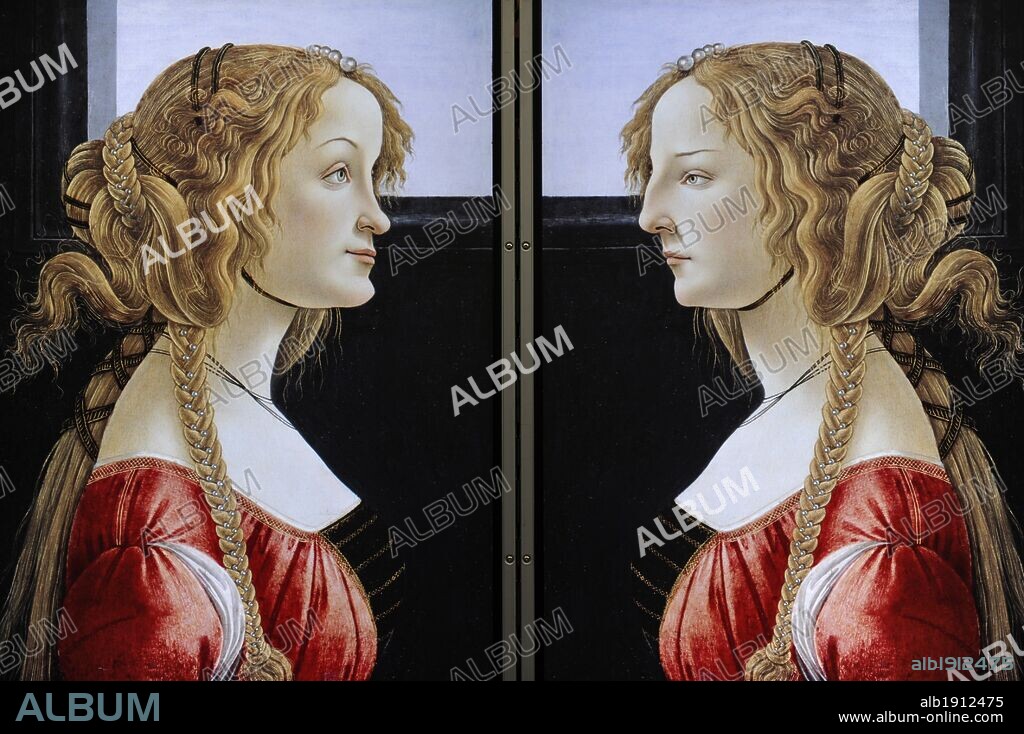ARTE S. XX. ESTADOS UNIDOS. MICHAEL JOAQUIN GREY (1961). Artista norteamericano. Trabajo que muestra a SIMONETA VESPUCCI (1463-1476), musa italiana del renacimiento, retratada por Boticelli en varias ocasiones. Cuadro pintado en ocasión de la exposición "Rostros del Renacimiento". Grey reutiliza el retrato de Botticelli. "BOTTICELLI / GREY". Exposición de 2011-2012. Gemäldegalerie o Pinacoteca de Berlín. Kulturforum. Museos Nacionales de Berlín (Staatiche Museum). Alemania. Europa.