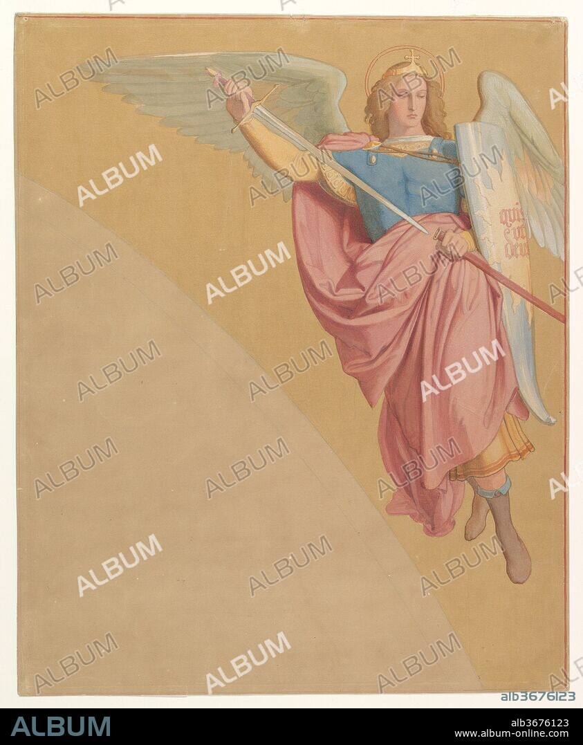Archangel Drawing a Sword. Artist: Eduard Jakob von Steinle (Austrian, Vienna 1810-1886 Frankfurt am Main). Dimensions: 17 15/16 x 14 5/8 in.  (45.5 x 37.2 cm). Date: 1825-86.