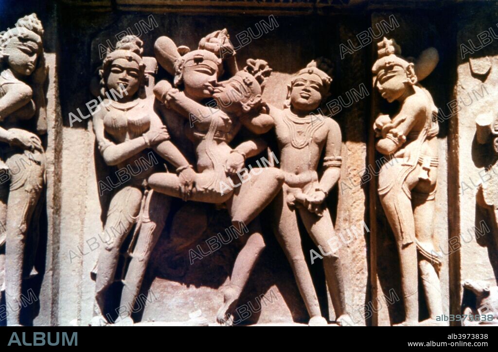 Erotic Sculpture, Hindu Temple, Khajuraho, India, 950 - 1050. The Khajuraho temples were built over a span of a hundred years, from 950 to 1050.