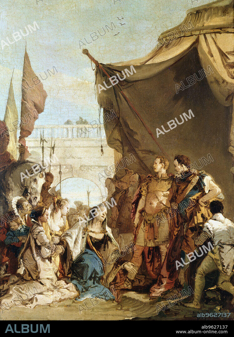 GIOVANNI BATTISTA TIEPOLO. 'The Family of Darius before Alexander', 333 BC, (c1745). After the Battle of Issus in 333 BC, the family of Darius III of Persia was at the mercy of Alexander the Great who treated them with magnanimity.