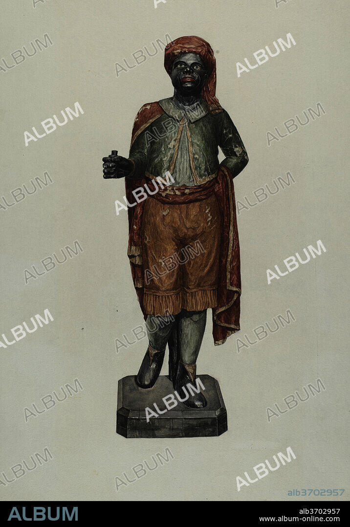 DOROTHY HANDY. Cigar Store Figure - Blackamoor. Dated: c. 1938. Dimensions: overall: 45.6 x 30.6 cm (17 15/16 x 12 1/16 in.). Medium: watercolor, graphite, and pen and ink on paper.