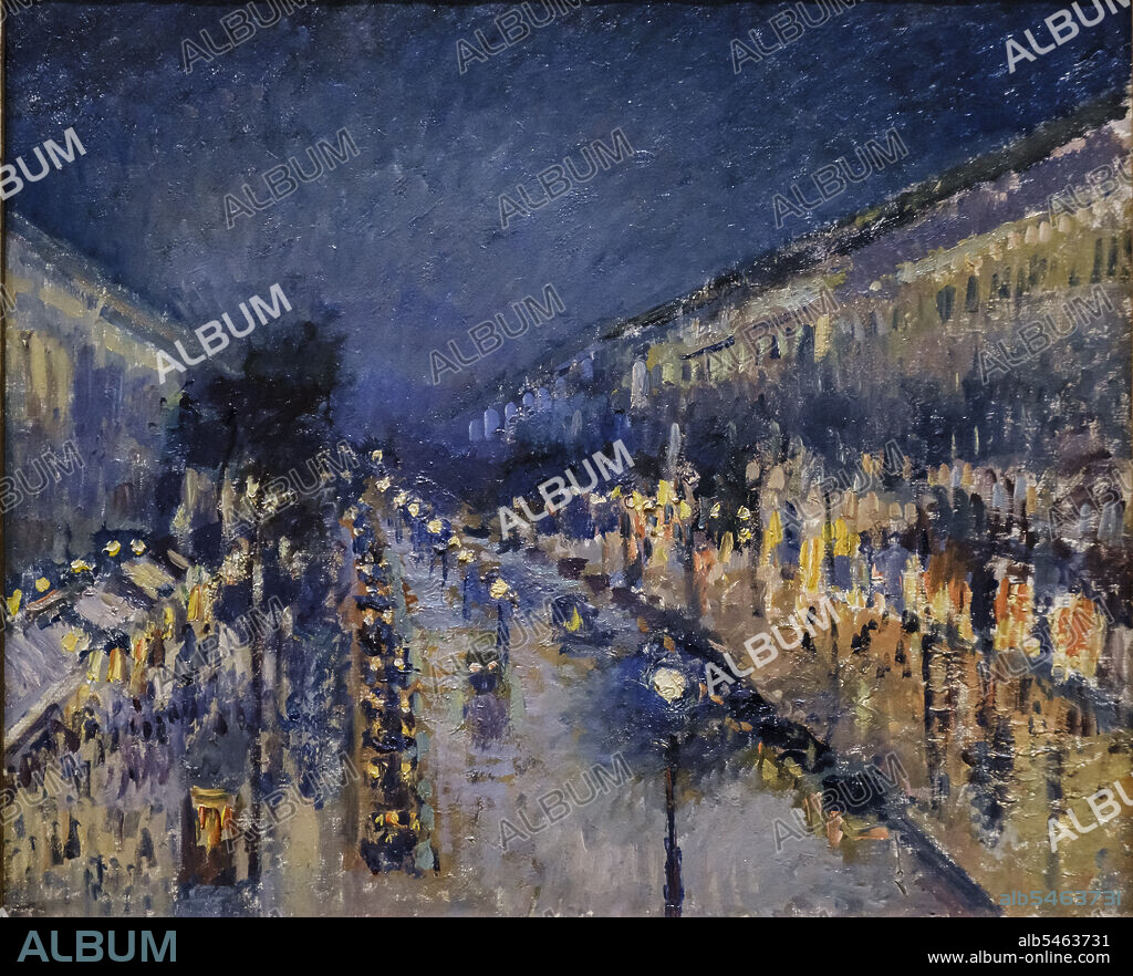 Boulevard Montmartre at Night, Camille Pissarro, 1897, oil on canvas, National Gallery, London, England, Great Britain.