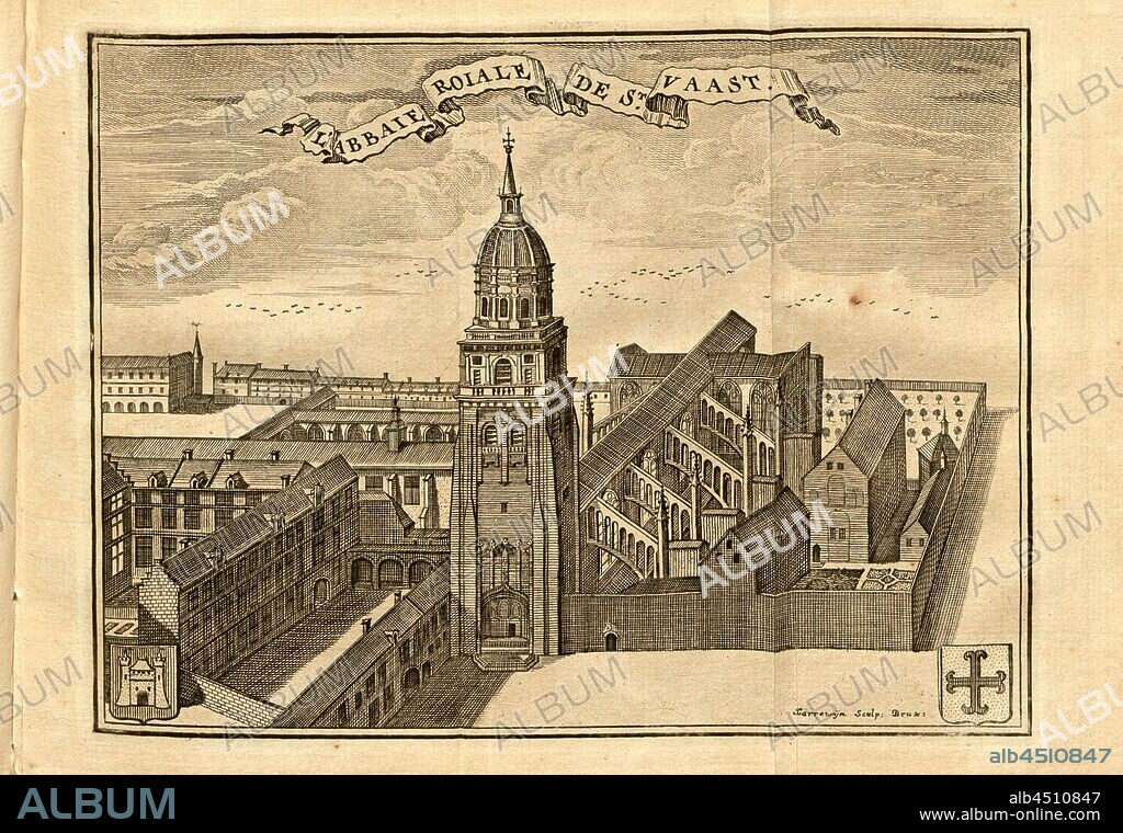 The Royal Abbey of St. Vaast, Abbey of Saint-Vaast near Arras in France, signed: Harrewyn sculp, Taf. 22, after p. 246, Harrewijn, Jacobus (sc.), [Jean-Baptiste Christyn]: Les délices des Pays-Bas ou description géographique et historique des XVII provinces belgiques. Bd. 2. Liège: chez J. F. Bassompierre, père, MDCCLXIX.