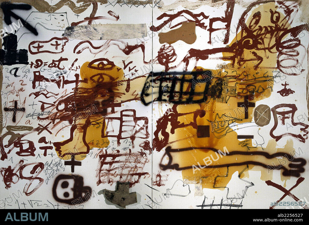 ANTONI TÀPIES. TAPIES , ANTONI. PINTOR ESPAÑOL . 1923-2012. " JEROGLIFICOS " PINTURA , BARNIZ Y COLLAGE SOBRE LIENZO , AÑO 1985. COLECCION PARTICULAR . BARCELONA. ATENCION: AUTOR CONTEMPORANEO SUJETO A COPYRIGHT ©. EL CLIENTE FINAL ES RESPONSABLE DE LA GESTION DE LOS DERECHOS DE AUTOR CON LAS SOCIEDADES EXISTENTES DE GESTION DE DERECHOS O DIRECTAMENTE CON LOS ORGANISMOS TITULARES DE LOS MISMOS.
