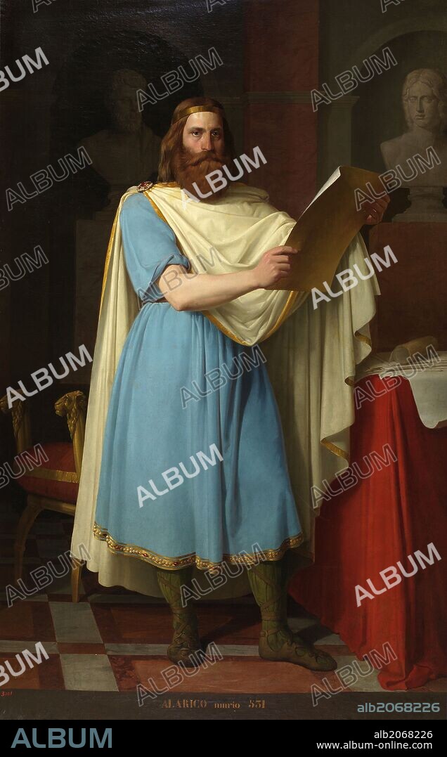 CARLOS MARÍA ESQUIVEL Y RIVAS. Carlos María Esquivel / 'El rey godo Alarico', 1856, Escuela Española, Óleo sobre lienzo, 225 cm x 140 cm, P07852.