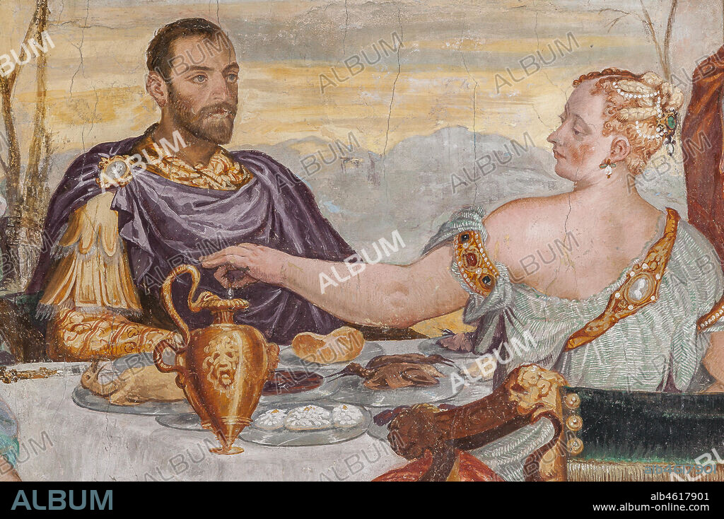 Thiene, Villa Porto Colleoni (also known as Castle in Thiene), Camerone: "The Banquet of Cleopatra", frescoes by Giovanni Antonio Fasolo (c. 1560-1565). Detail.
