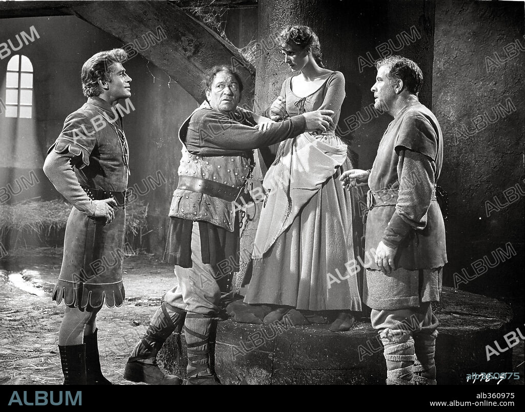 GEORGE NADER, GRANT WITHERS, MAUREEN O'HARA and VICTOR McLAGLEN in LADY GODIVA OF COVENTRY, 1955. Copyright UNIVERSAL PICTURES.