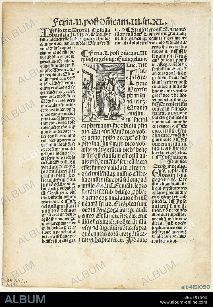 THE ELDER URS GRAF. Illustration from Postilla by Parisienses Guillermus, plate 37 from Woodcuts from Books of the XVI Century. Urs Graf (Swiss, 1485-1527/29); assembled by Max Geisberg (Swiss, 1875-1943). Date: 1514-1515. Dimensions: 43 x 32 mm (image); 170 x 110 mm (image/text); 215 x 157 mm (sheet). Woodcut on paper. Origin: Switzerland.