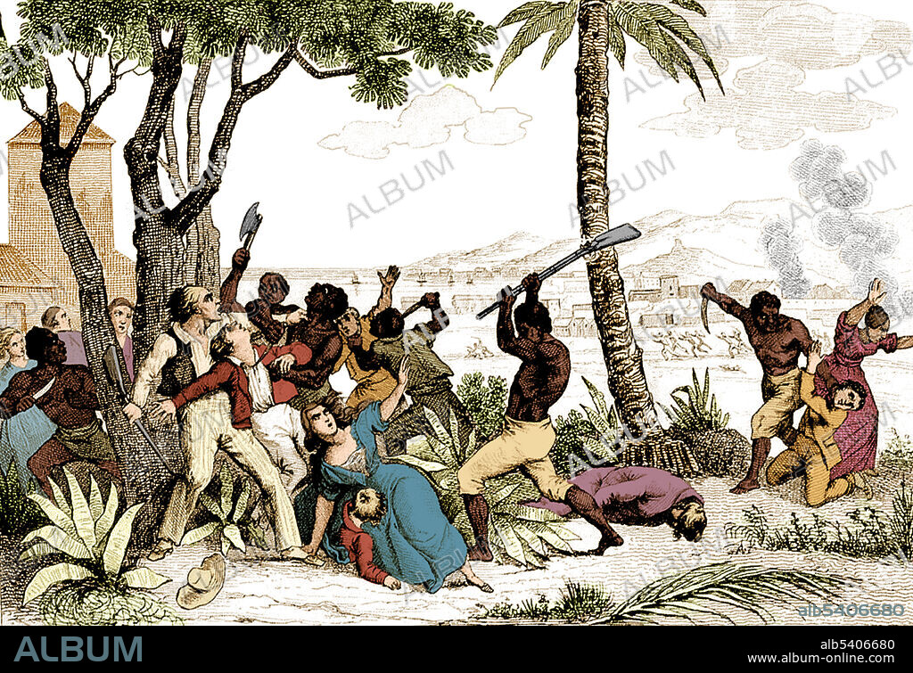 Burning of the Plaine du Cap on August 22, 1791. The Haitian Revolution (1791-1804) was a successful anti-slavery and anti-colonial insurrection by self-liberated slaves against French colonial rule in Saint-Domingue (Haiti). Colorized.